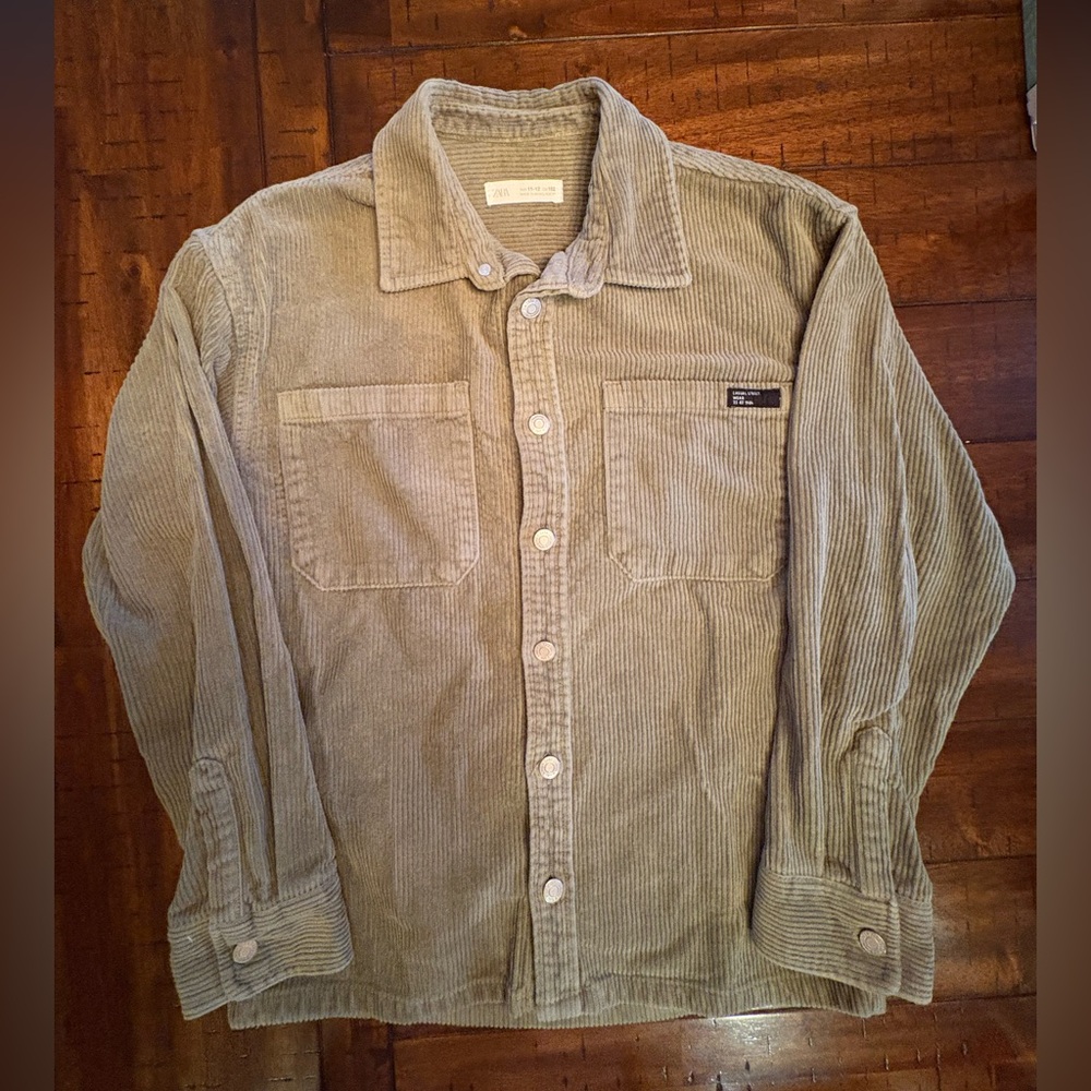 Zara Olive Corduroy Shirt - Youth XL - 100% Cotton NWOT - Back To School